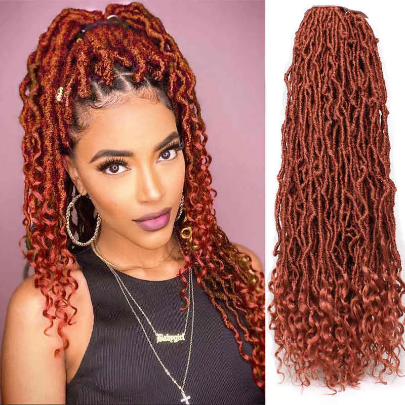 Toyotress Faux Locs With Curly Ends Goddess Locs Crochet Hair Curly Faux Locs Crochet Hair Wavy Nu Locs with Curly Ends Synthetic Braiding Hair